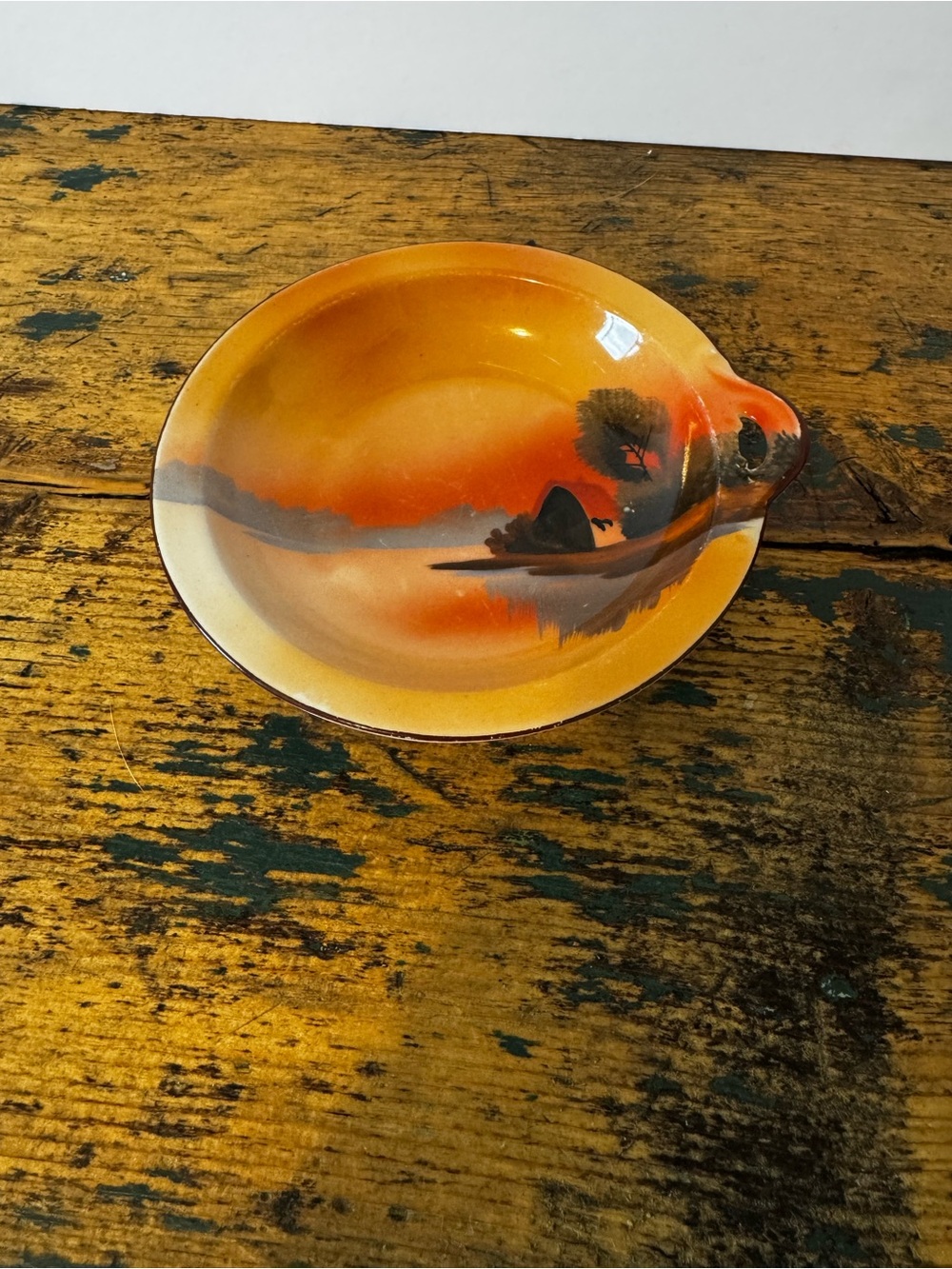 Vintage Noritake Sunset Landscape Decorative Bowl in Orange